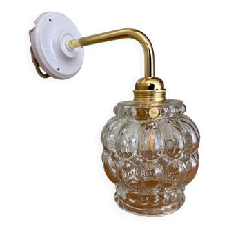 Vintage globe angled wall light in transparent bubble glass