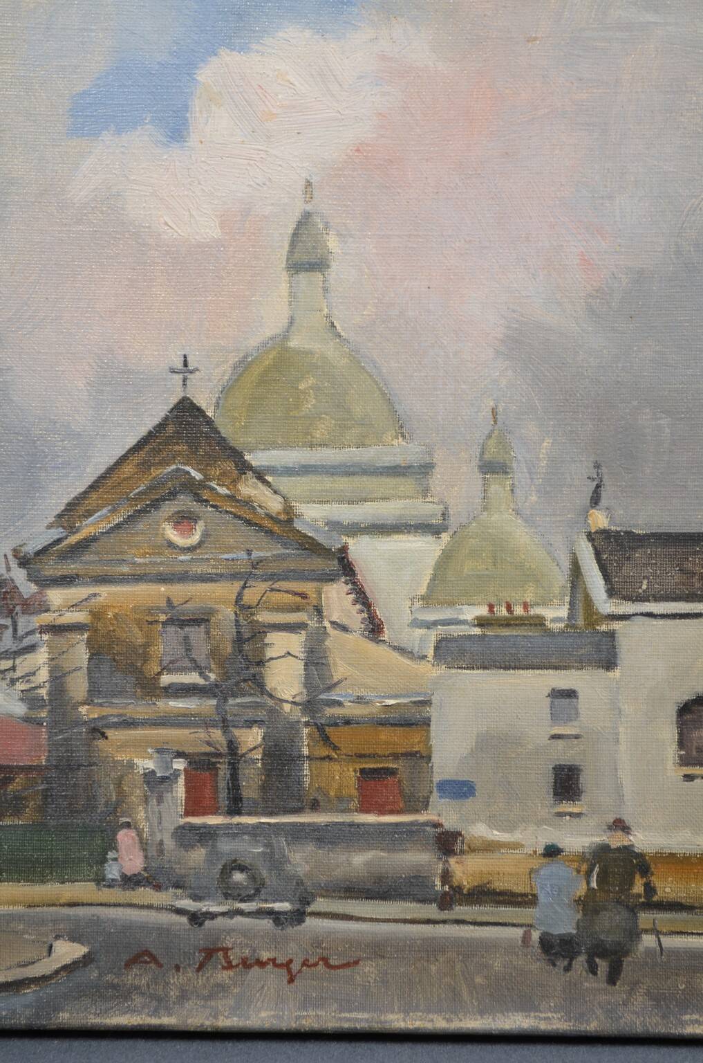 Antoine Burger (1942-2016) L'église - Huile sur toile - Signée