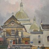 Antoine Burger (1942-2016) L'église - Huile sur toile - Signée
