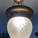Vintage pendant light in chiseled glass and brass