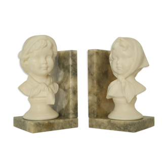 Pair of greenhouses vintage marble and alabaster books Italy