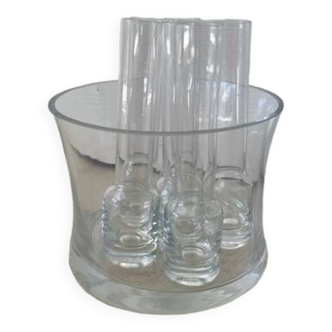 Set of vodka glasses and ice bucket