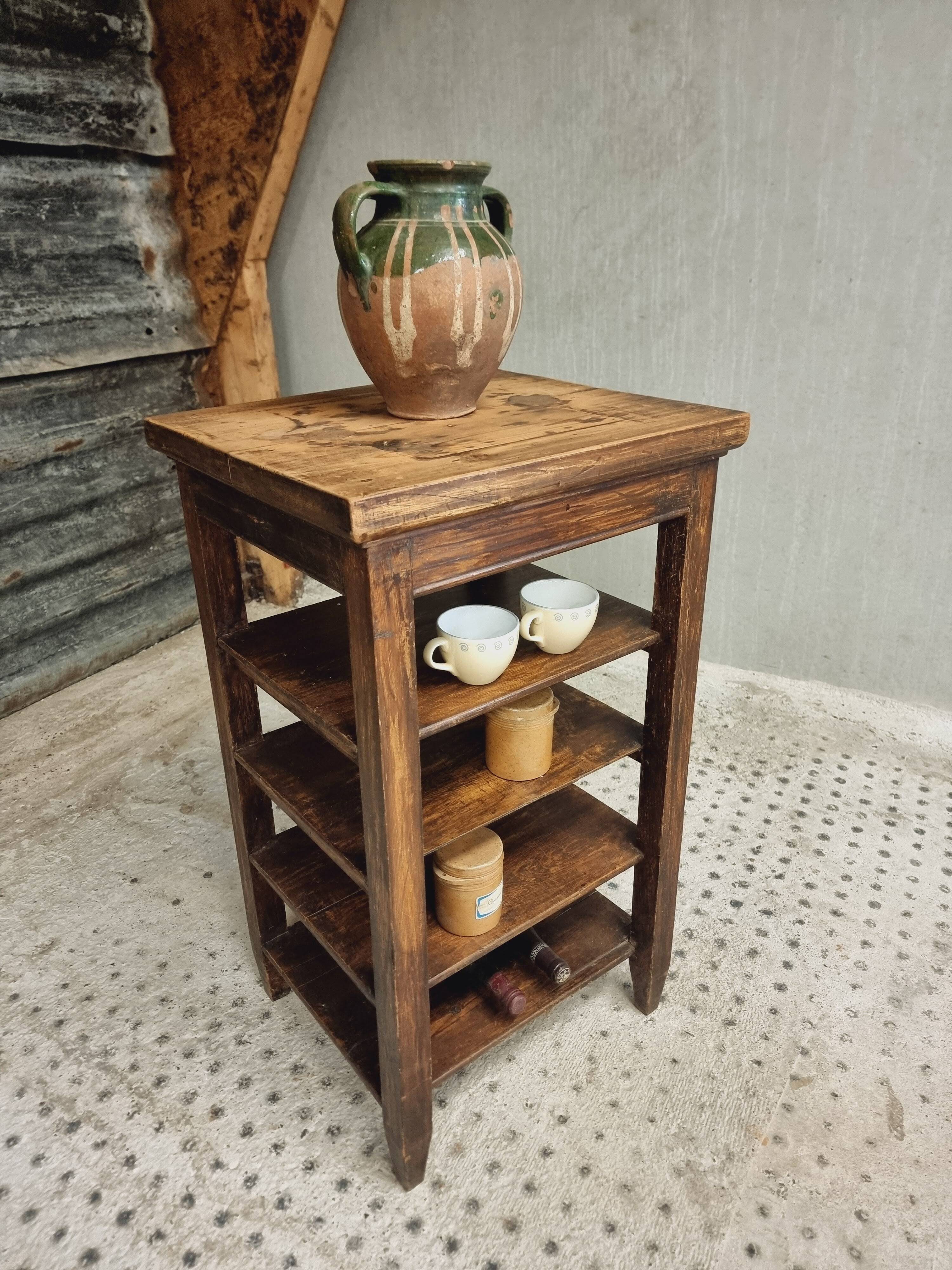 Antique side table shelving unit etagere wood