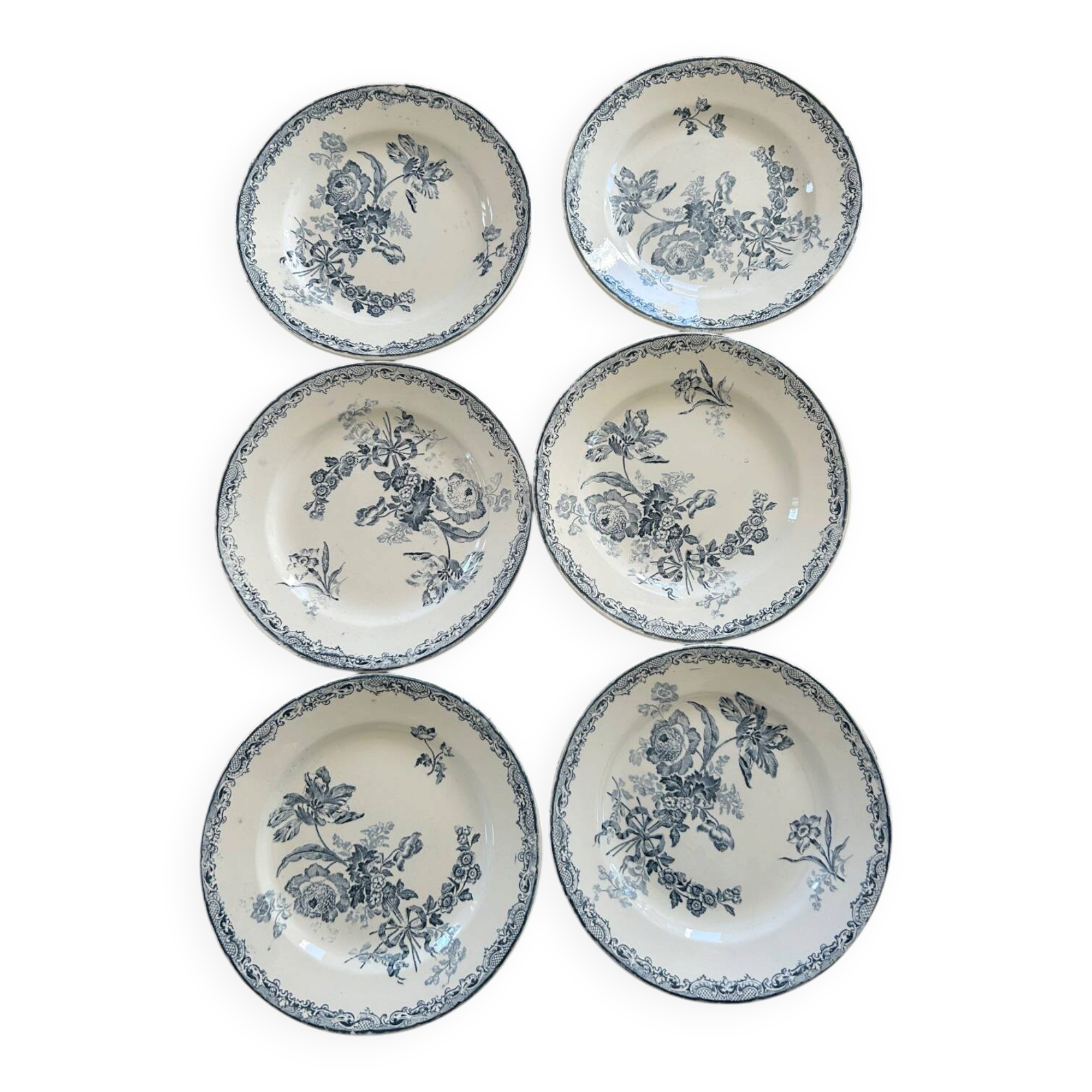 Set of 6 ironstone plates Sarreguemines Fontange
