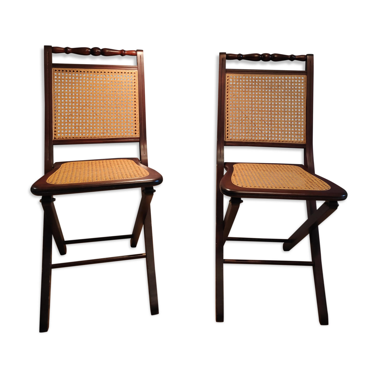 Wooden folding chairs and caning