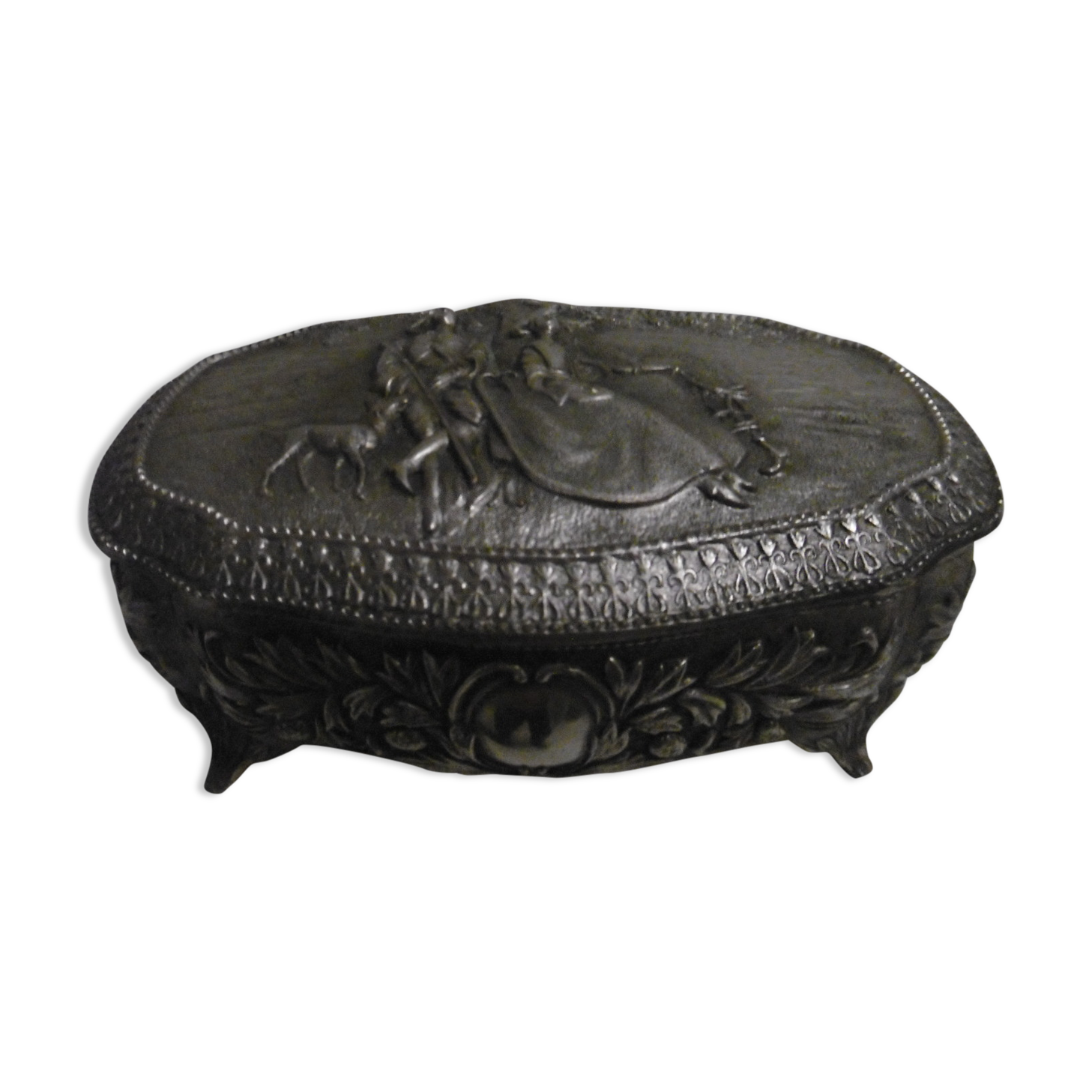 Antique metal jewelry box