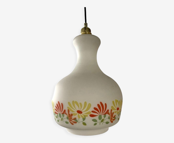 Suspension vintage en opaline blanche électrifiée à neuf