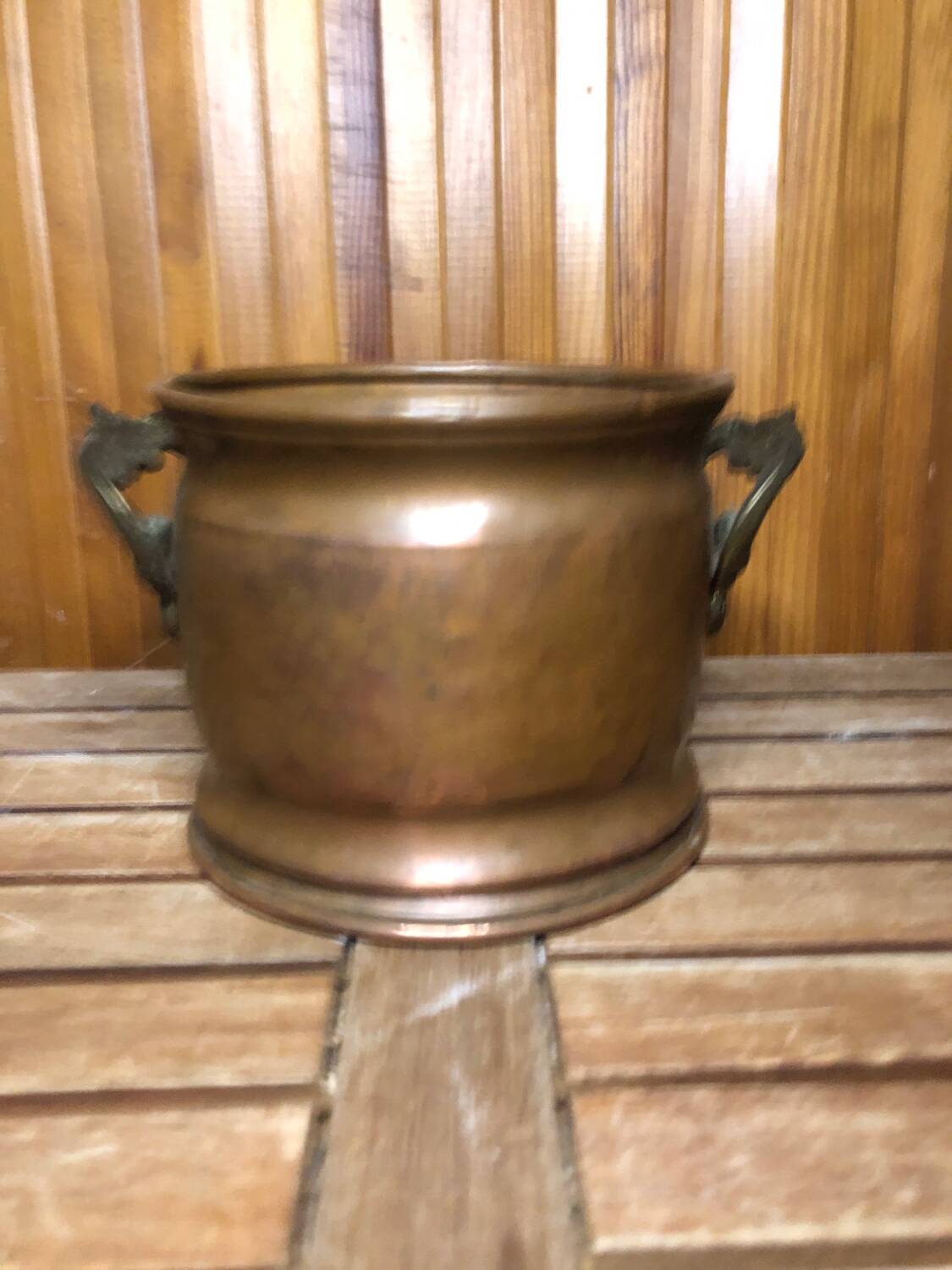 Old copper pot + vintage brass handles #a531
