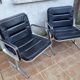 Pair of vintage leather and aluminum armchairs, restored