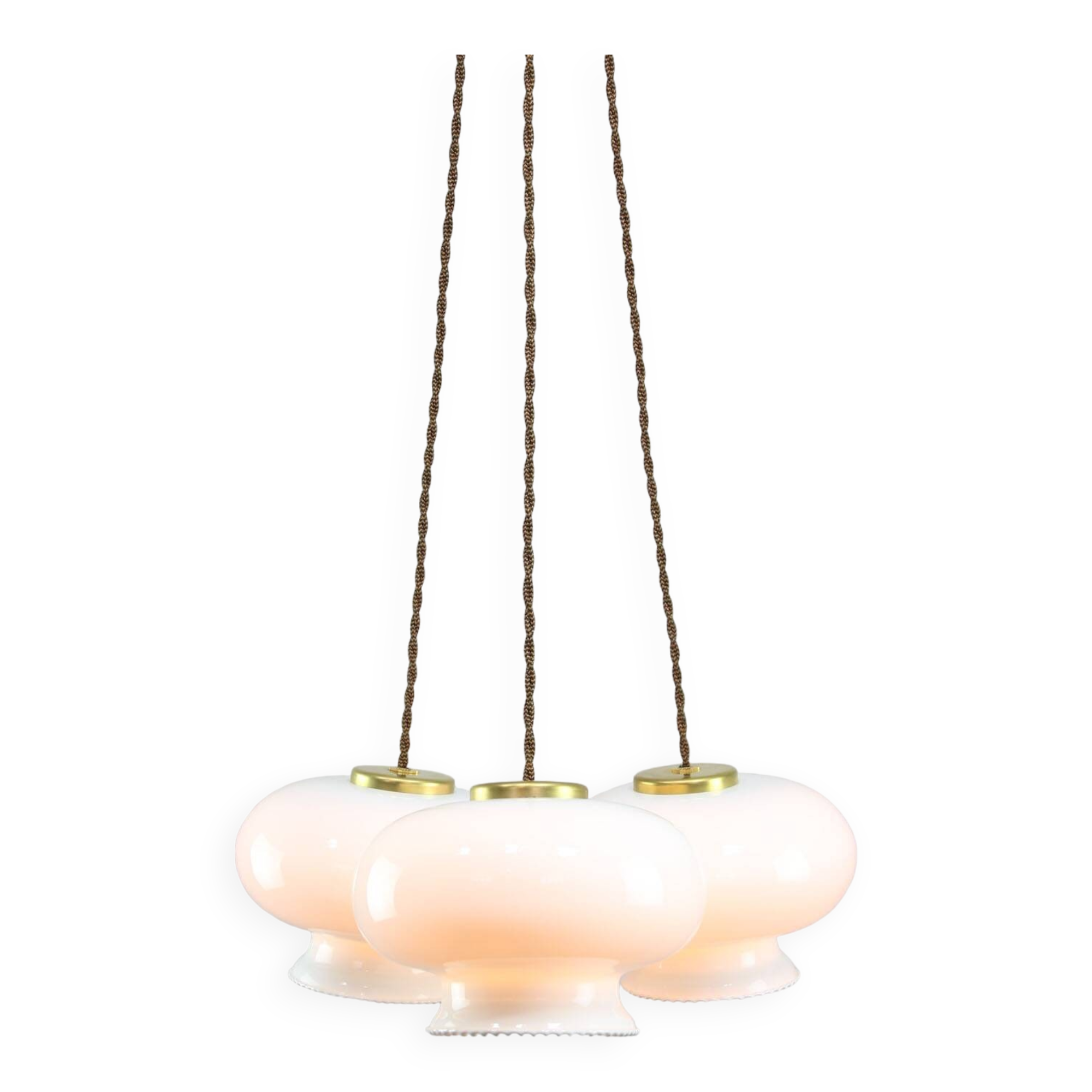 Mid-Century Italian Opaline Glass & Brass Pendant Lamp, set of 3