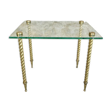 End of sofa, glass and twisted legs in gilded metal