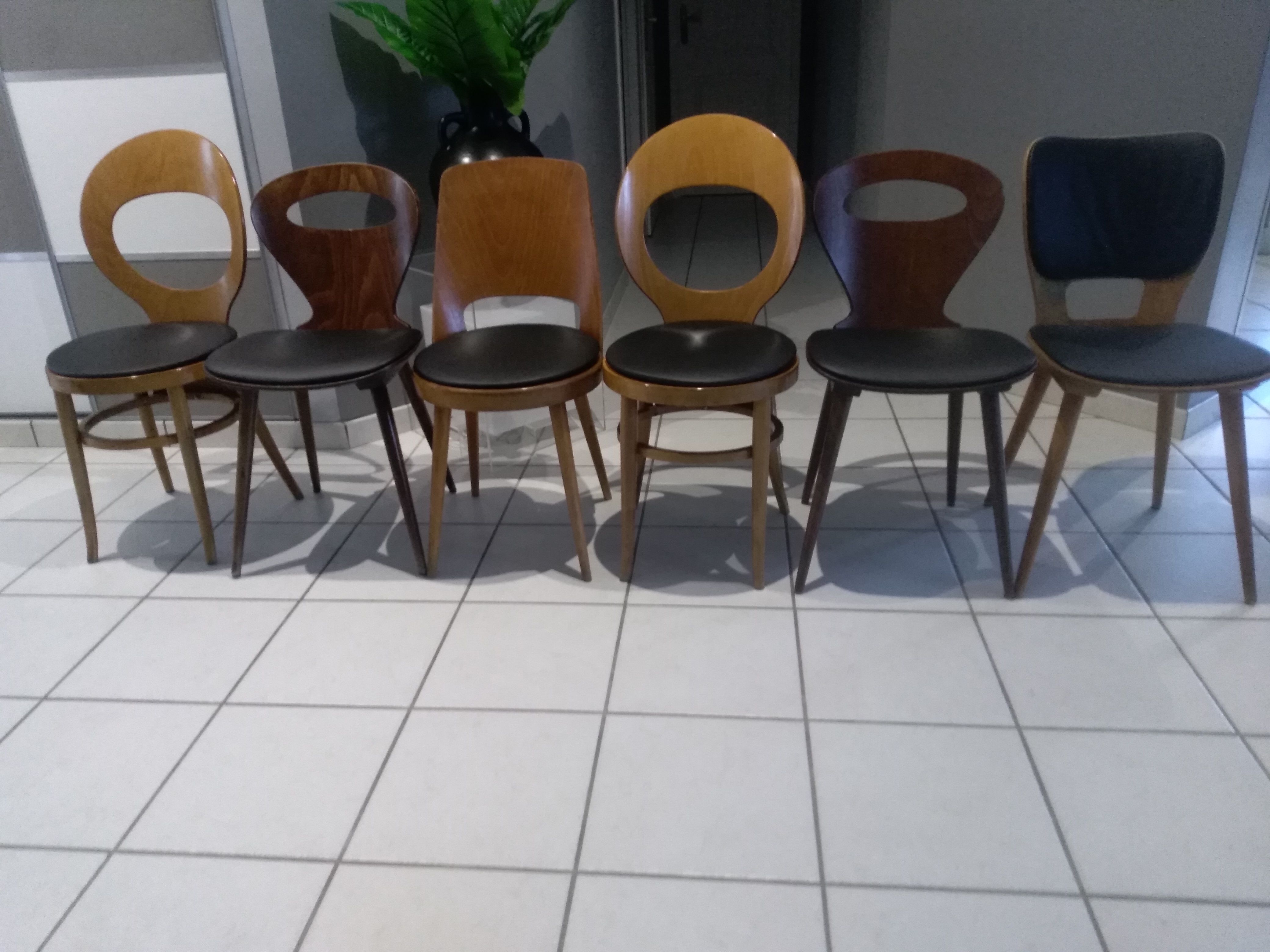 Suite of 6 chairs by Bistrot Baumann mismatched model Ant, Mondor, Seagull and Max Bill