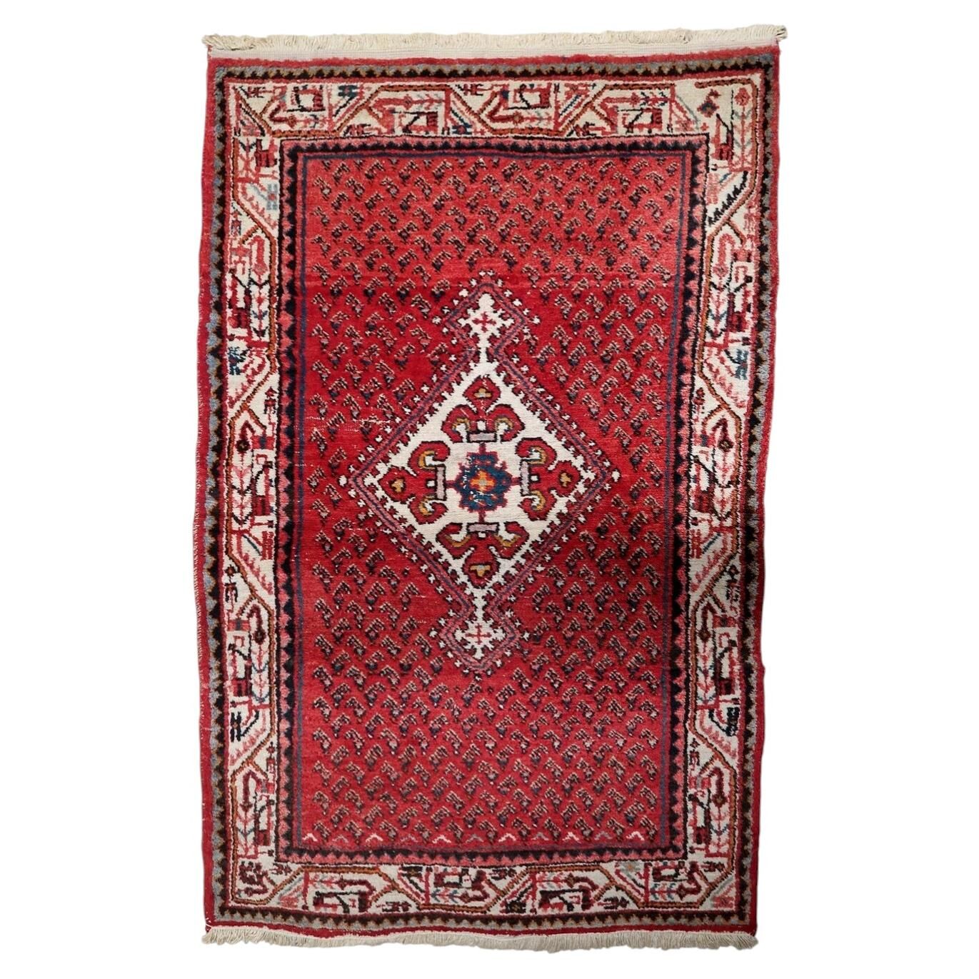 1950s Handmade Indian wool medallion rug, red, 102 × 159 cm - 1C1296