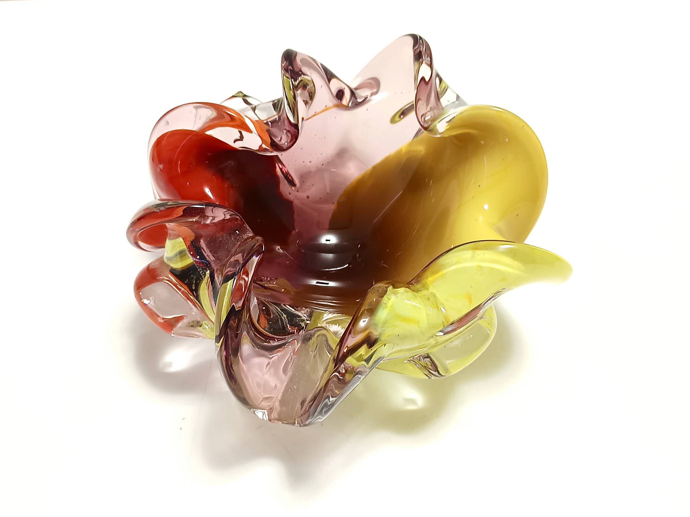 Large Polychrome Murano Glass Ashtray / Vide-Poche attr. to Toso, Italy