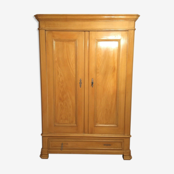 Armoire meuble penderie style Louis Philippe sapin 2 placards 1 tiroir