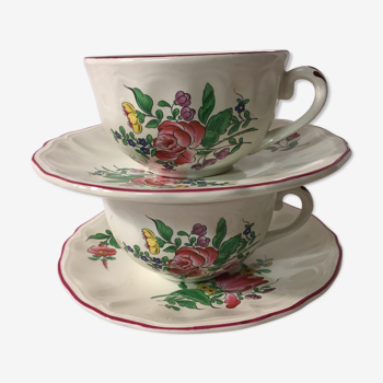 Duo de tasses à déjeuner avec soucoupe Faïence Lunéville