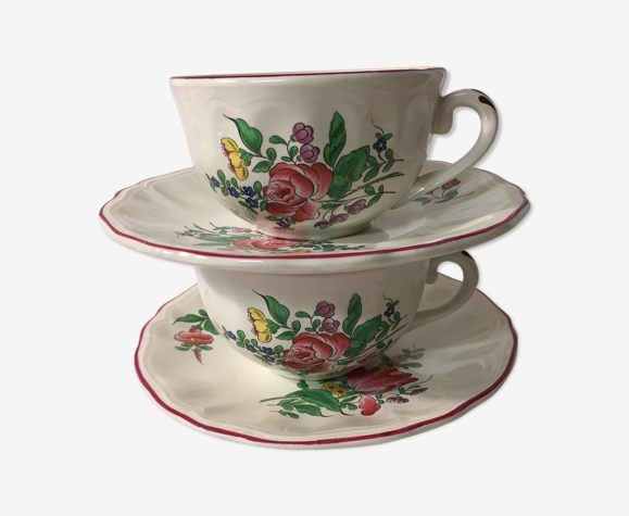 Duo of breakfast cups with saucer Faïence Lunéville | Selency