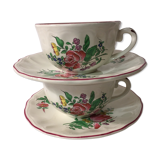Duo of breakfast cups with saucer Faïence Lunéville