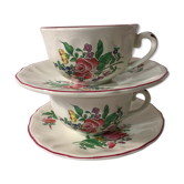 Duo of breakfast cups with saucer Faïence Lunéville