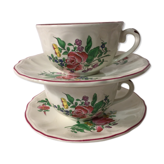 Duo of breakfast cups with saucer Faïence Lunéville