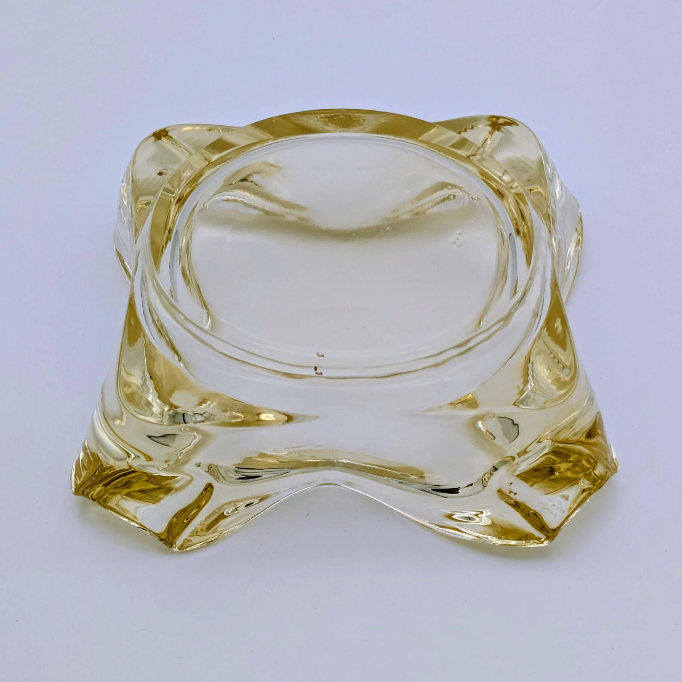 Ashtray / Catch-all Mid-Century Solid Glass Murano Style & Leather 1960