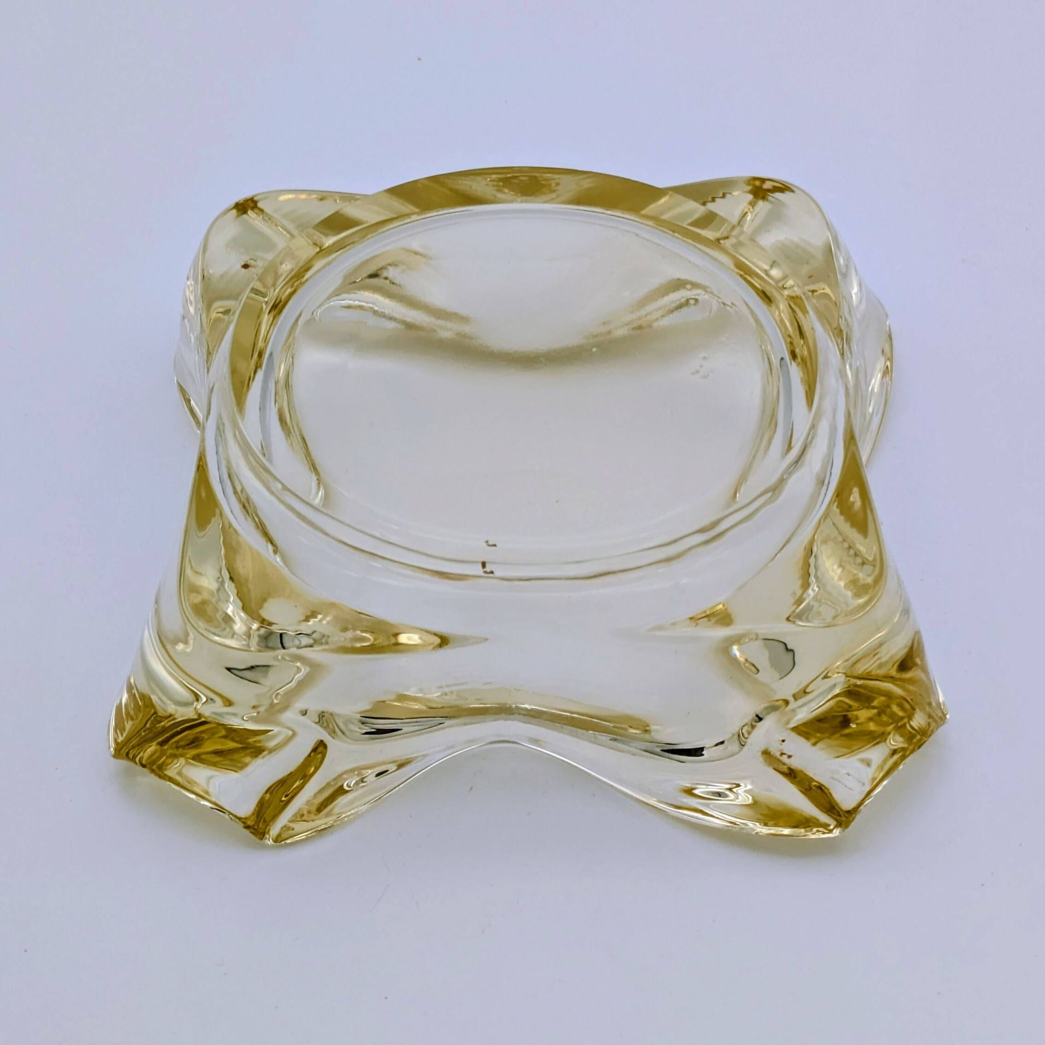 Ashtray / Catch-all Mid-Century Solid Glass Murano Style & Leather 1960