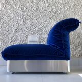 Stainless steel and royal blue velvet armchair, France, 1970s
