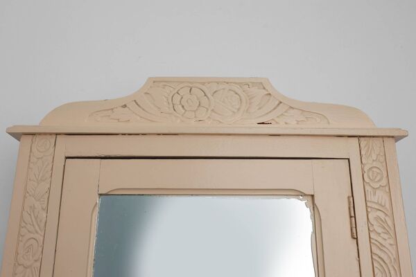 Armoire de toilette Art Déco française en bois et miroir, années 1930