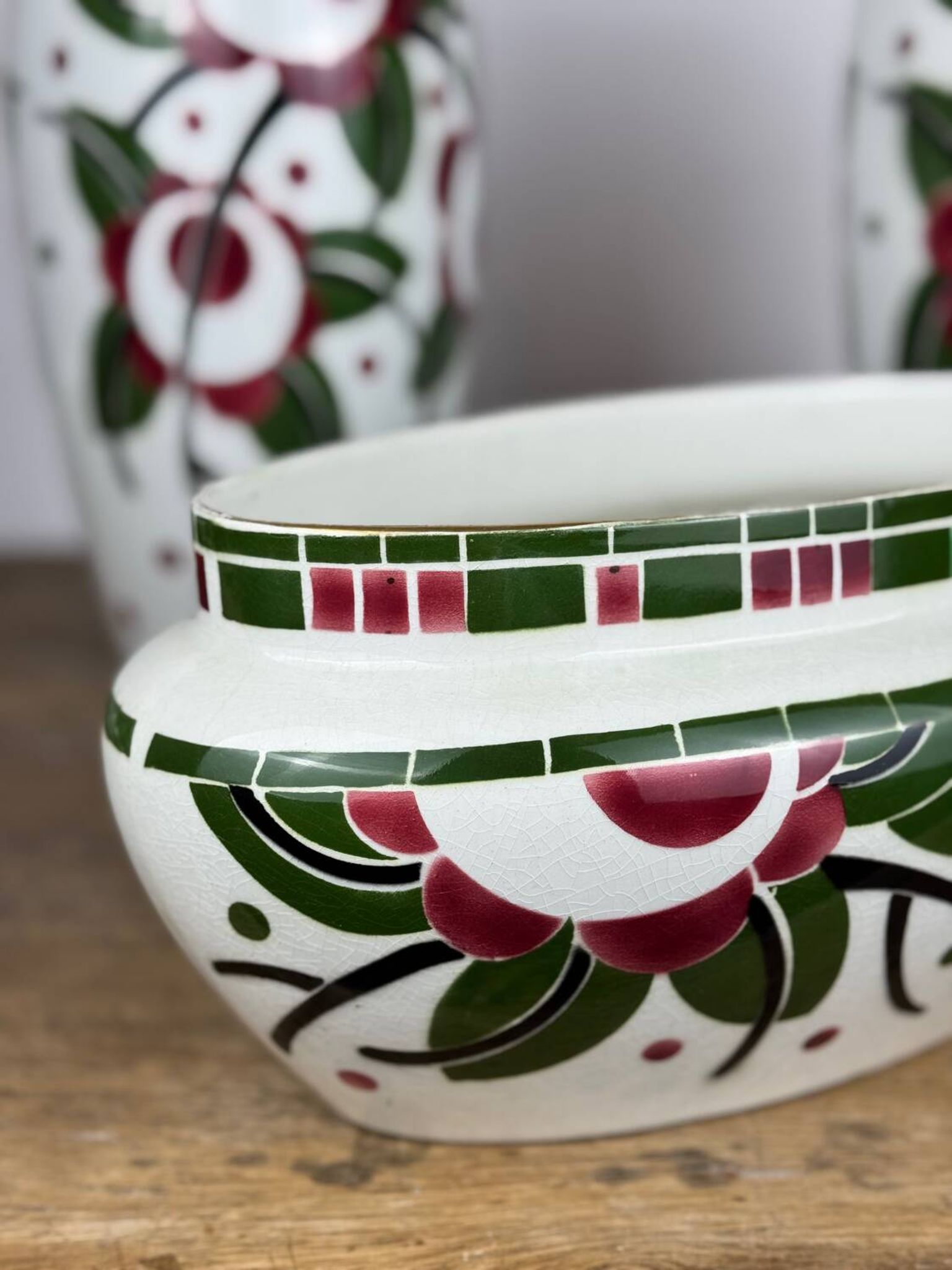 Art Deco - Lunéville mantelpiece set with vases and planter