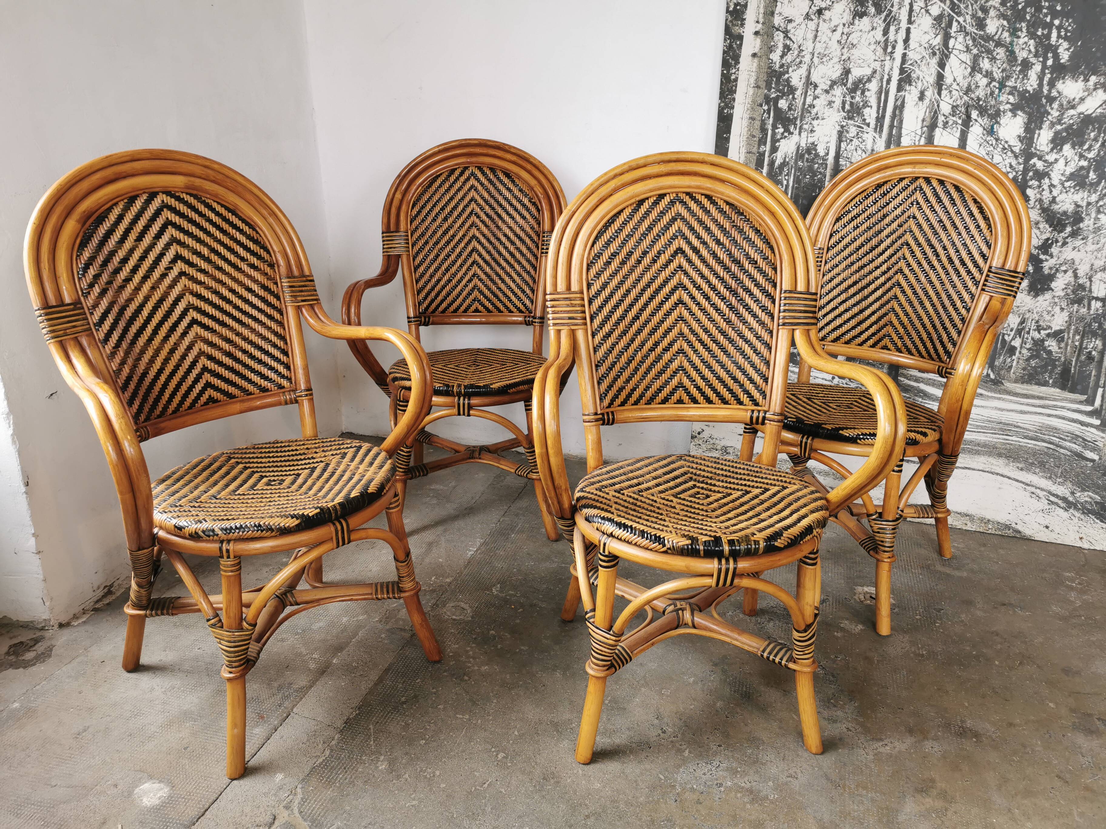 Set de 4 fauteuils en rotin