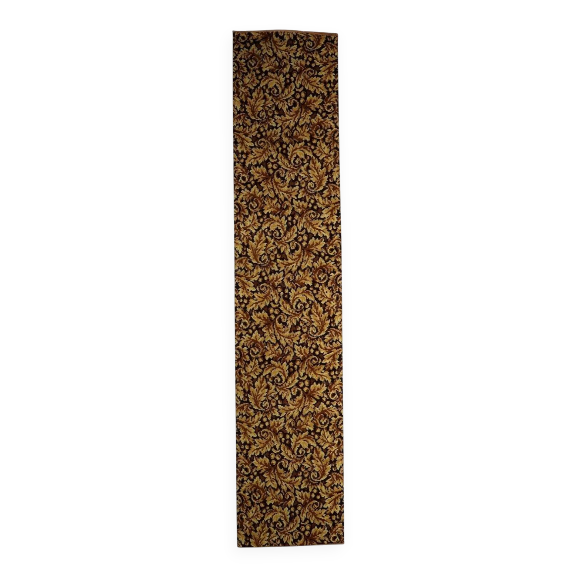 1960s German acrylic runner with gold and brown foliate 2.2' x 10.9' - 1C1288