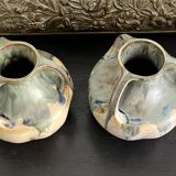 Pair of onion neck vases in flamed stoneware signed Denbac