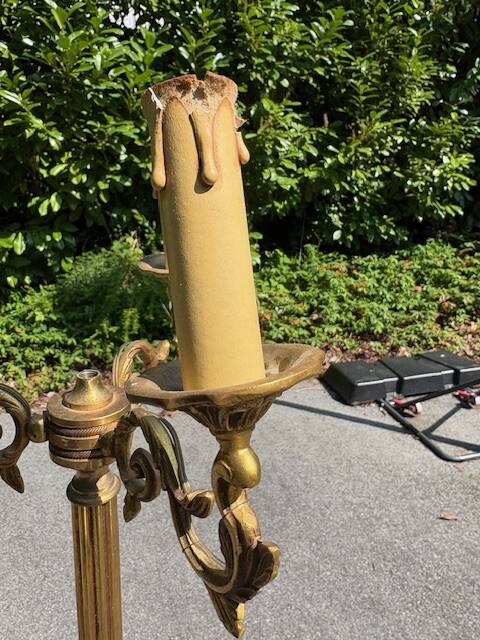 old floor lamp / gilded bronze light fixture / vintage