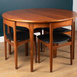 Retro Teak 1960s Round Dining Table & Four Space Saving Chairs By Nathan