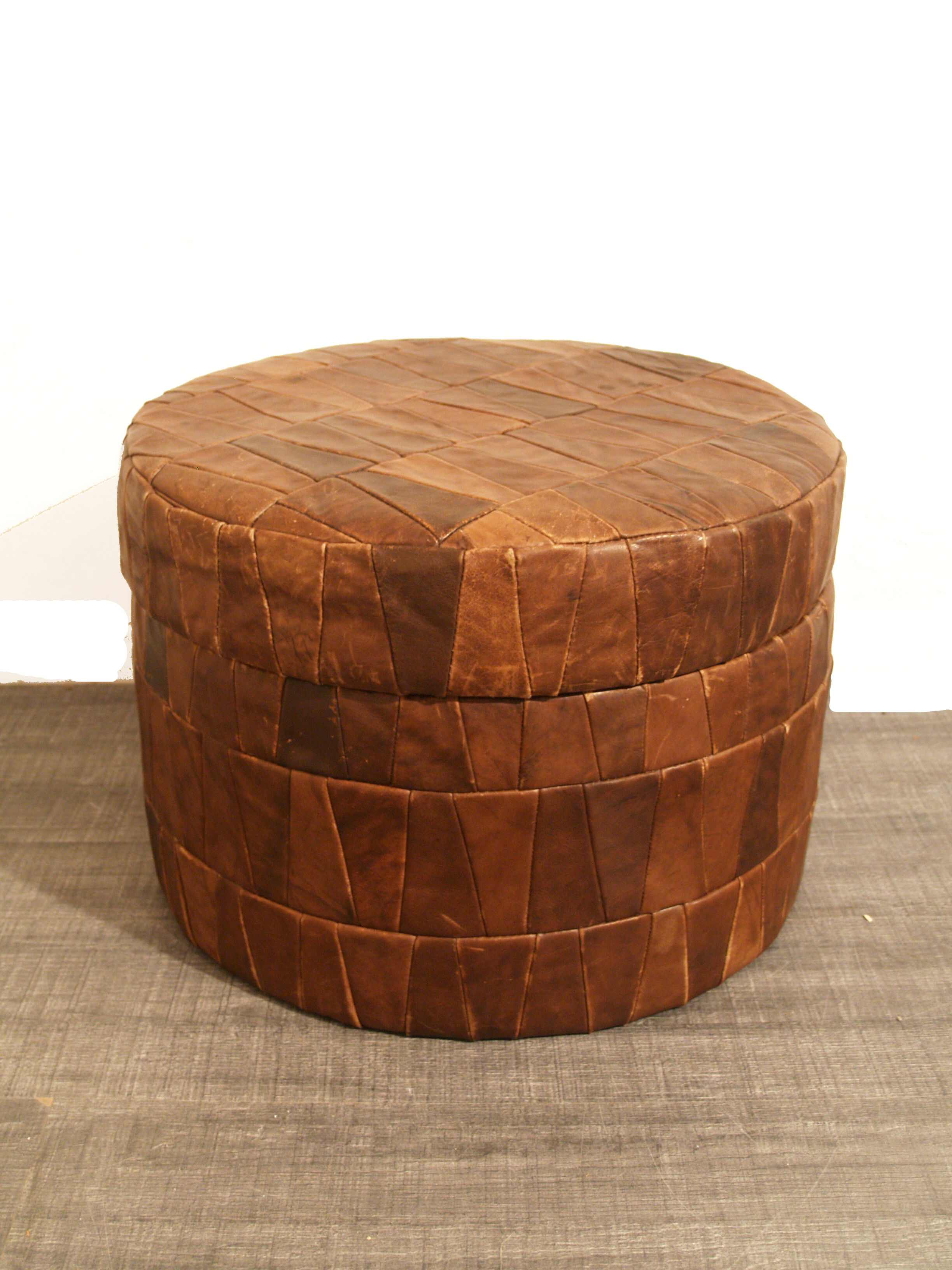 Patchwork leather storage pouf, 1970s