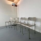 Memphis Architectural Stainless Steel French Dining Chairs, 1980s Set of 4