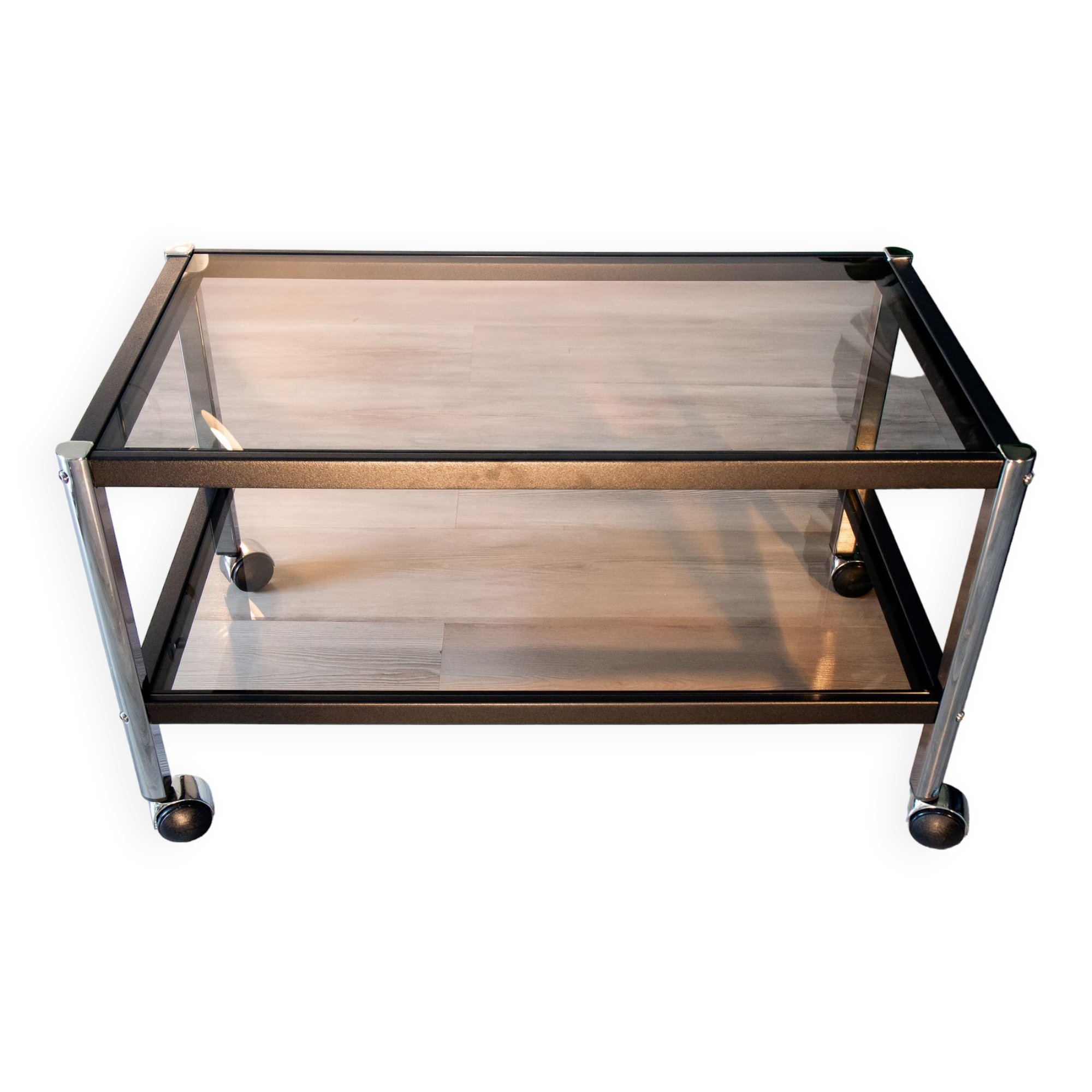 Erard coffee table, metal and smoked glass 1980