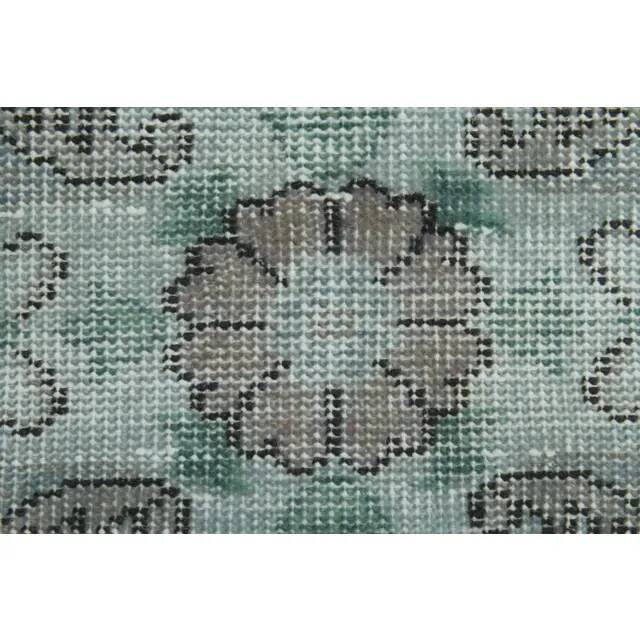1970s vintage Turkish hand-knotted wool cotton green area rug 196x224