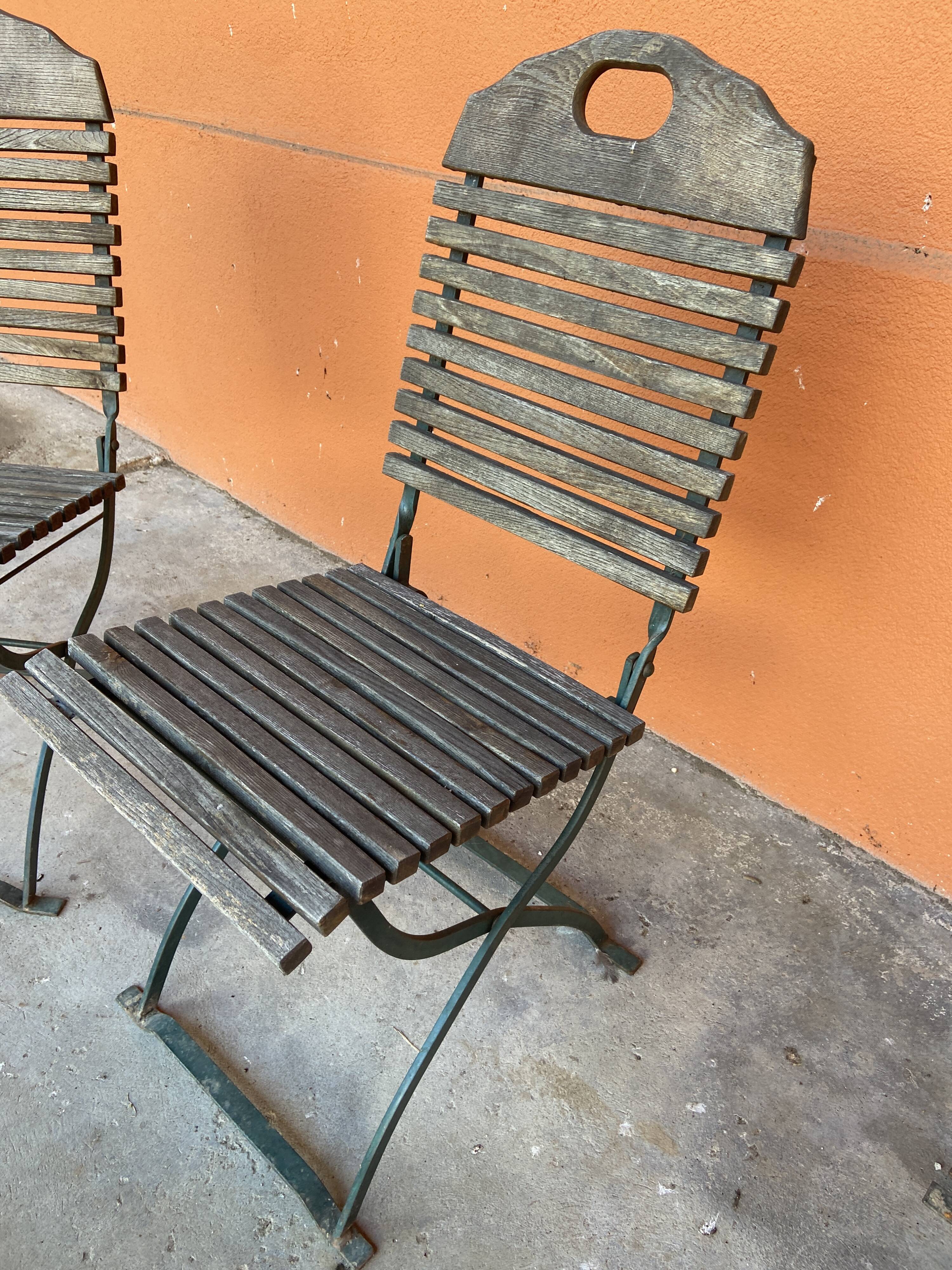 4 folding chairs vintage terrace bistro 60s in metal & wood