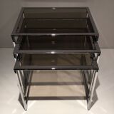 Set of 3 chrome nesting tables. Around 1970.