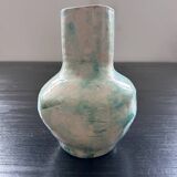Green and white signed vase