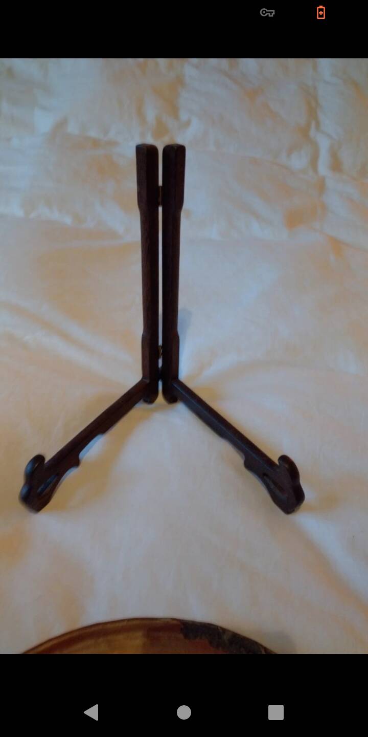 Dish, Indian tray painted in burgundy and tripod