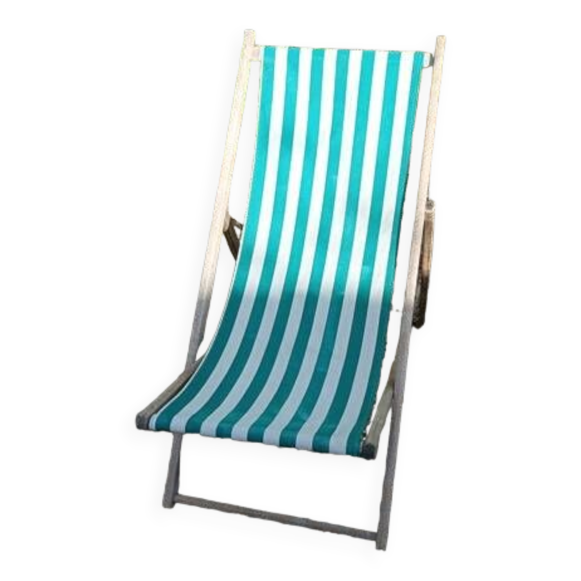 Transat chilienne pliante bois tissus rayures vertes salon jardin