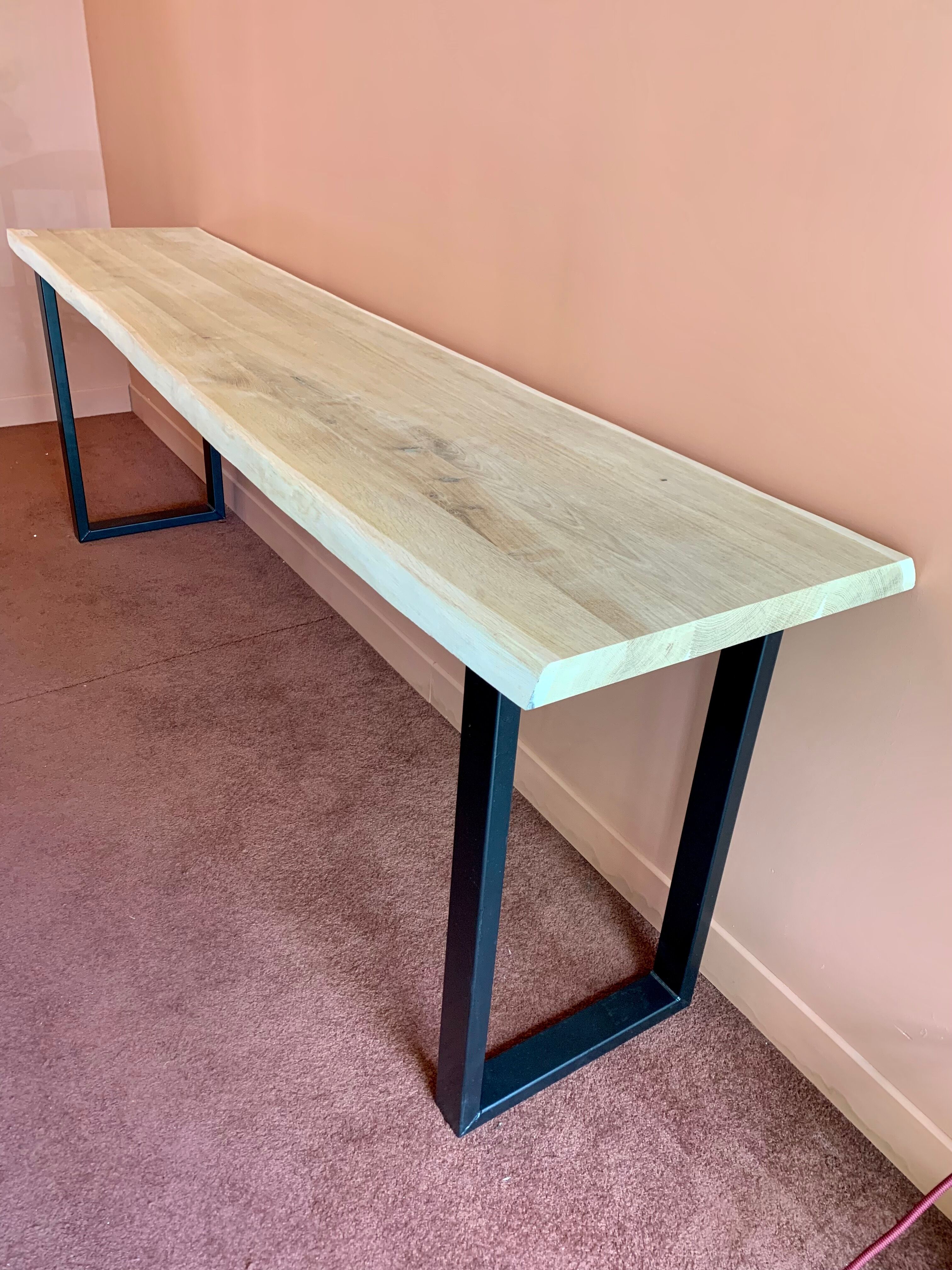 Console 3m x 50 cm solid oak and metal feet in U