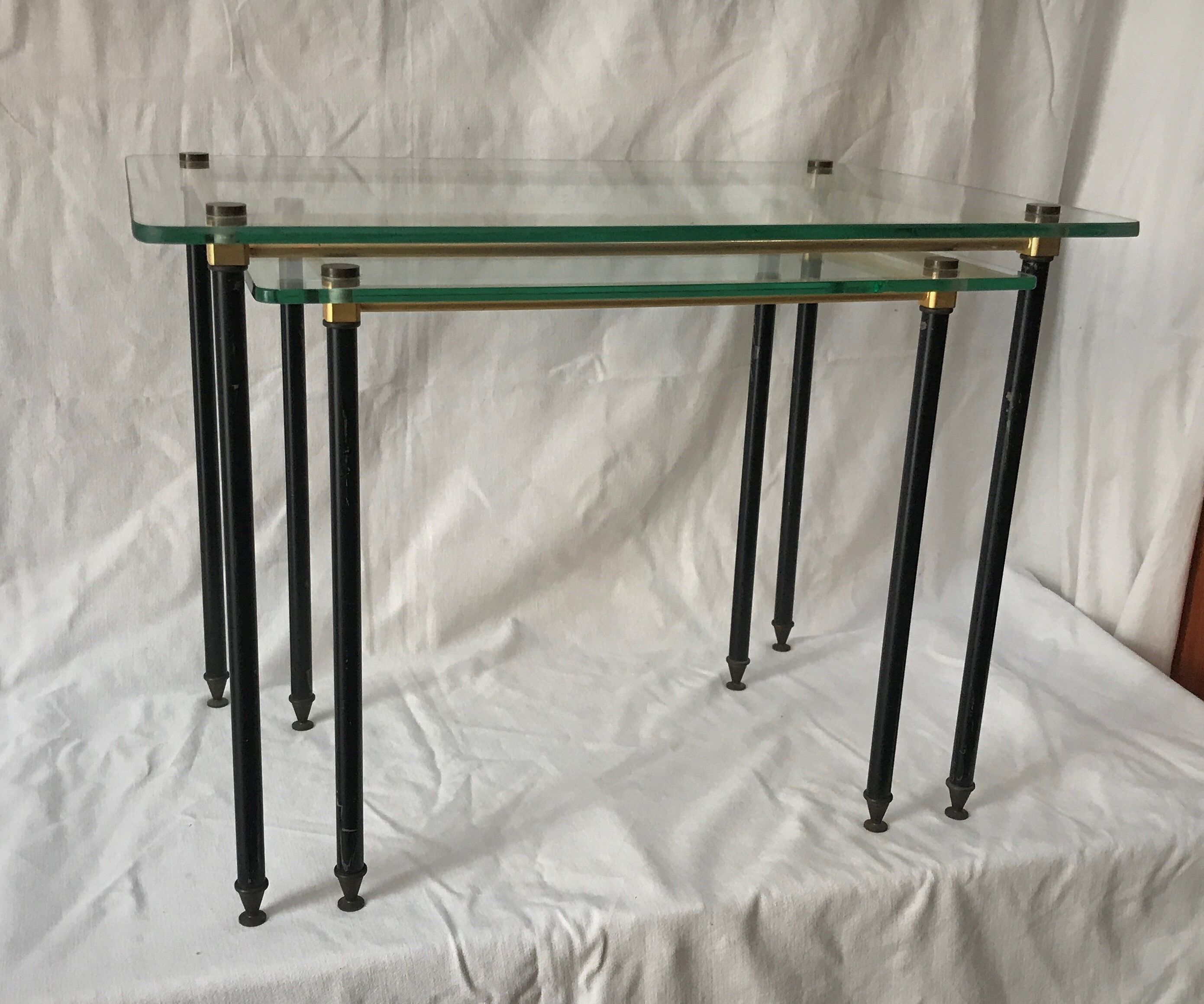 Pull out tables in glass and brass 1950