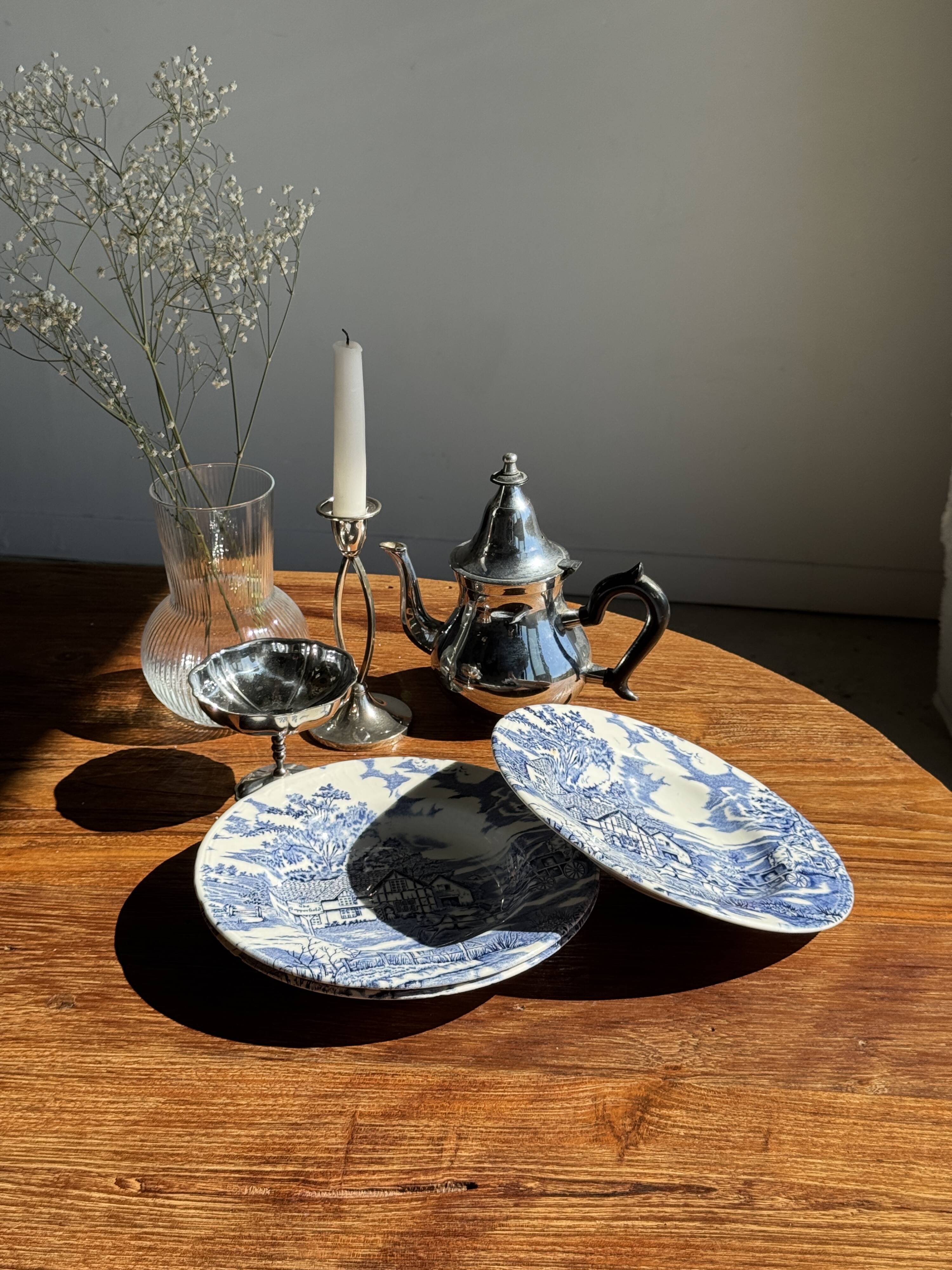 Lot de 5 assiettes anglaises bleues D23