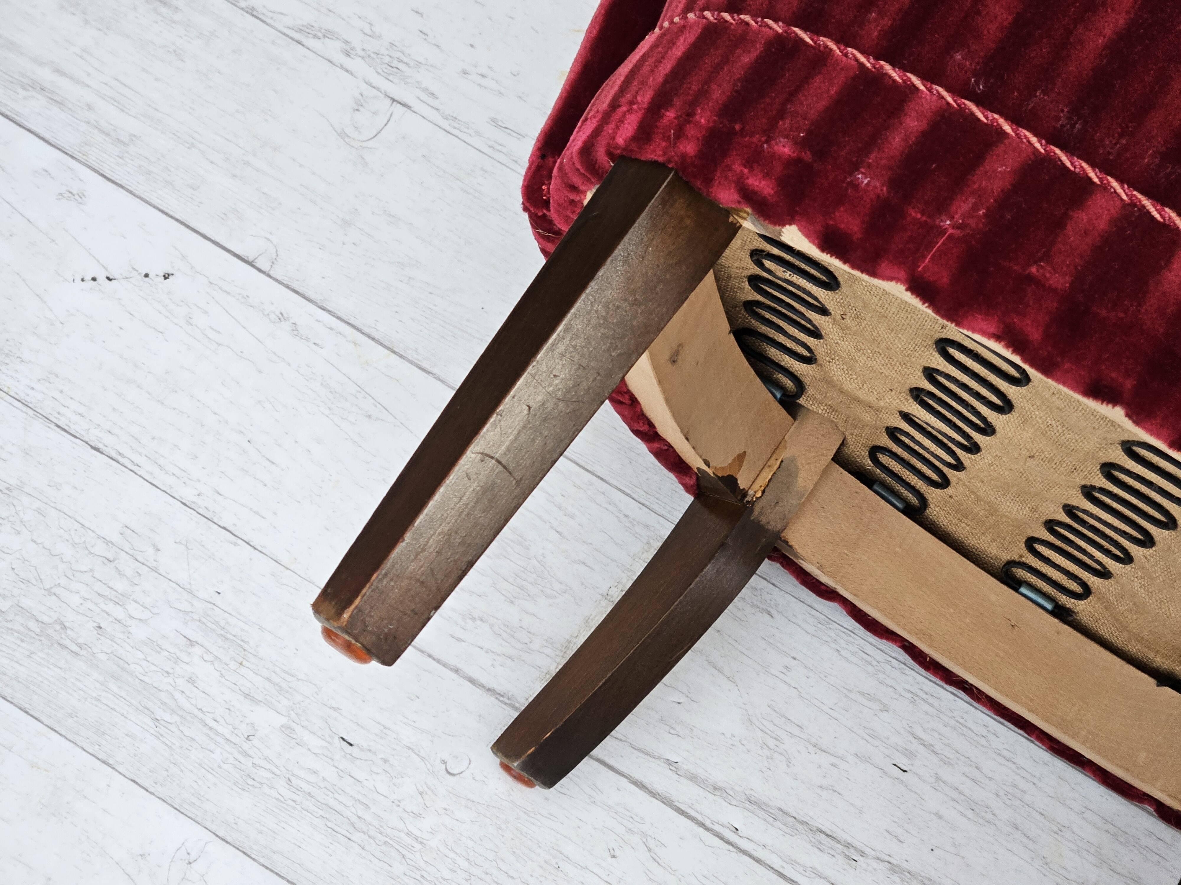 1960s, Danish armchair in cherry-red furniture velour, original condition.