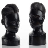 Pair of African busts carved in ironwood / ebony / vintage / book clamps