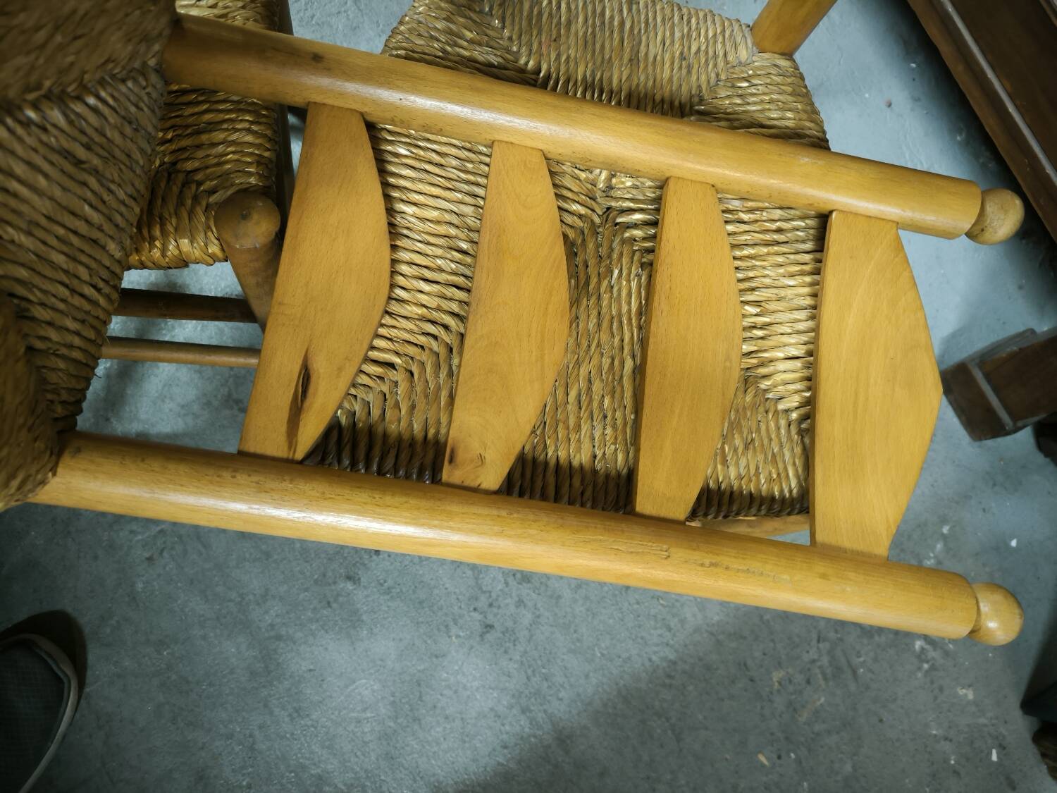 Set of 4 low straw-seated chairs circa 1940