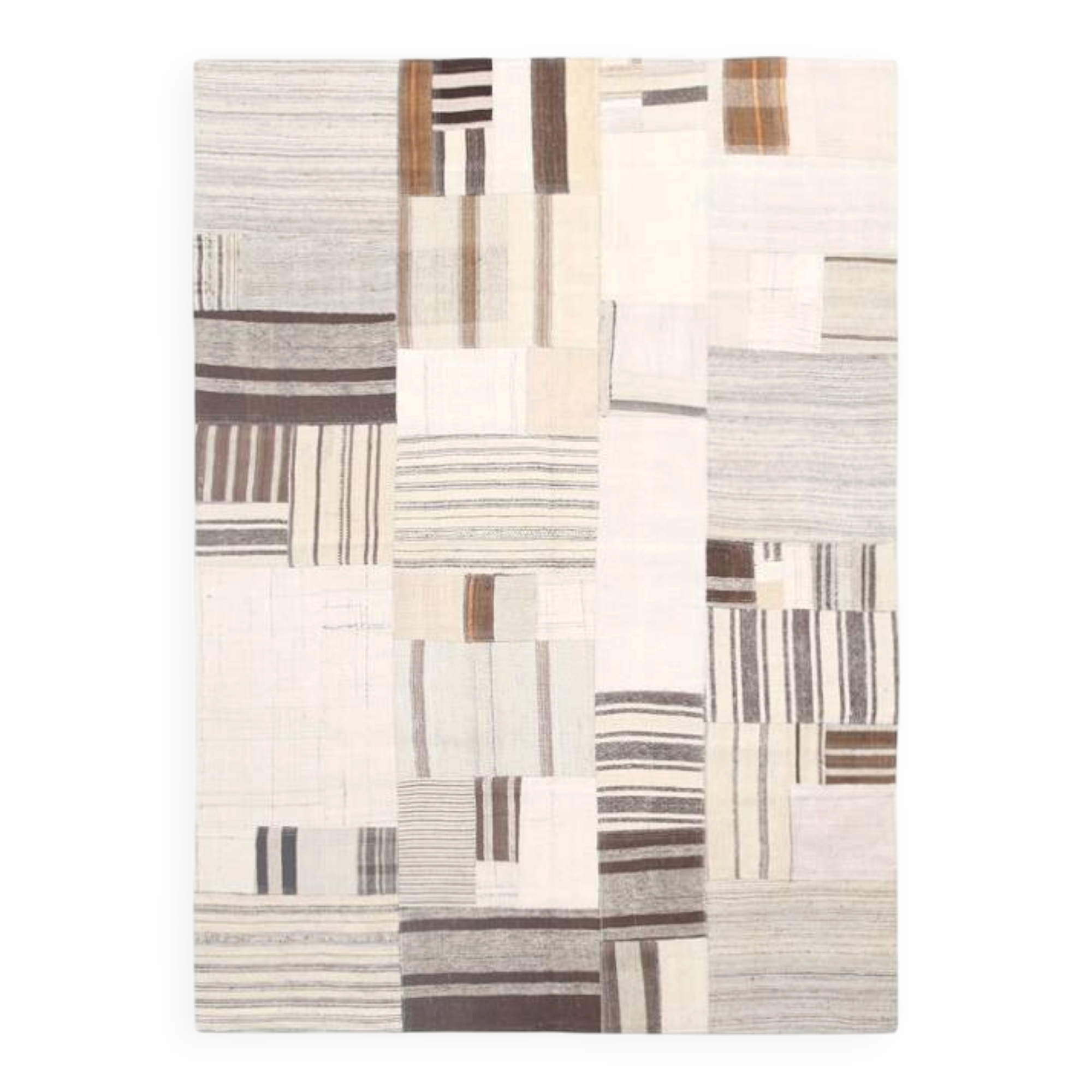 5x8 Cream & Beige Mid Century Modern Kilim Rug, 167x234Cm